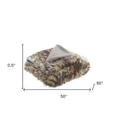 Brown Knitted Acrylic Animal Print Throw Blanket