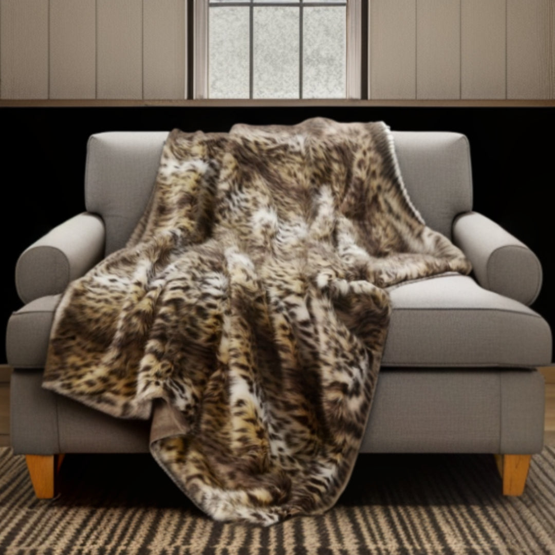 Brown Knitted Acrylic Animal Print Throw Blanket