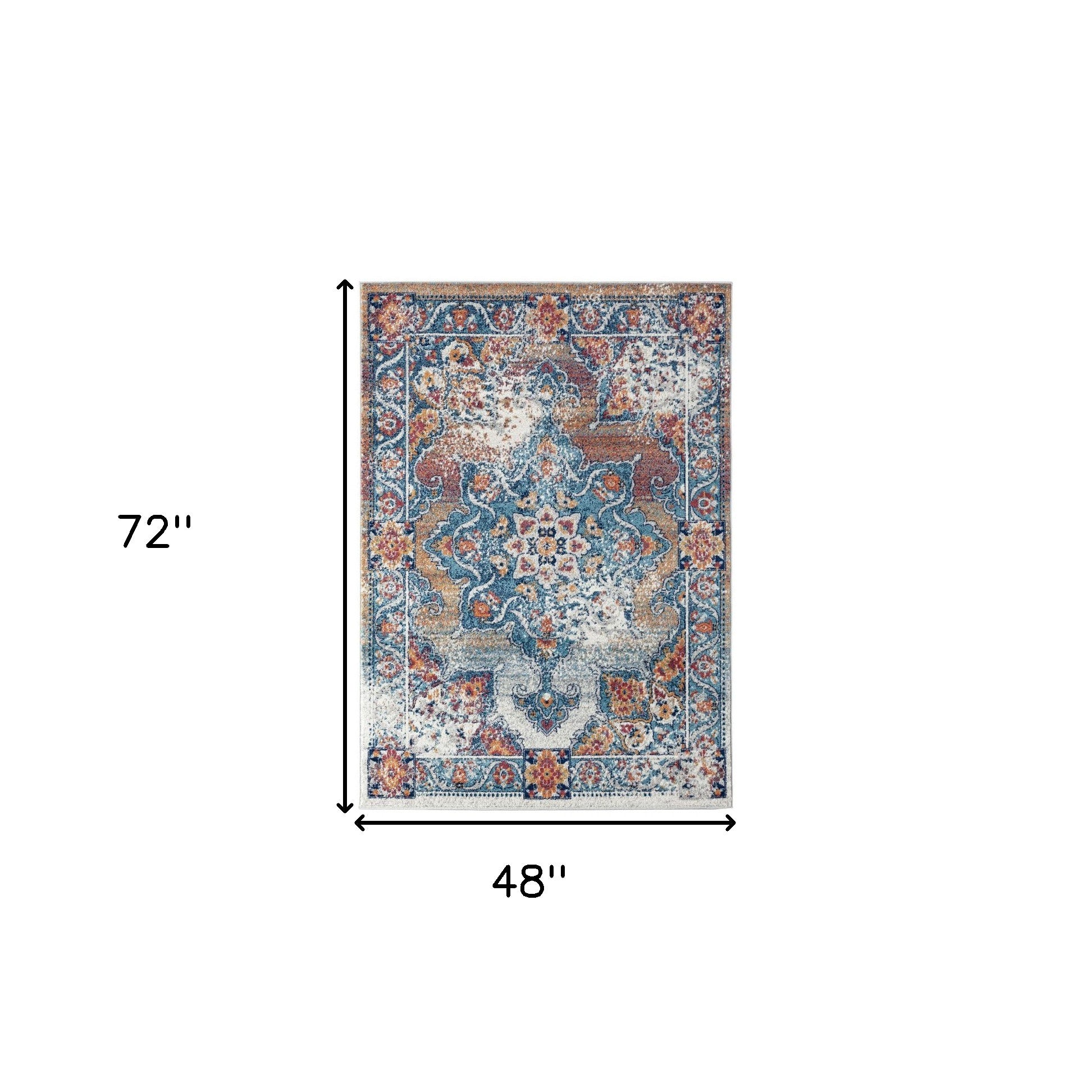 4' x 6' Orange Medallion Power Loom Area Rug