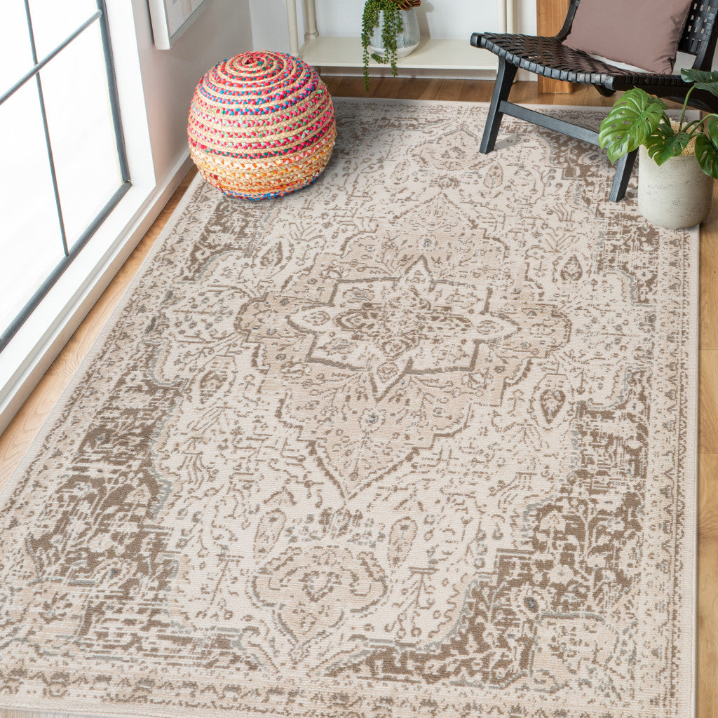 10' x 14' Cream Medallion Power Loom Area Rug