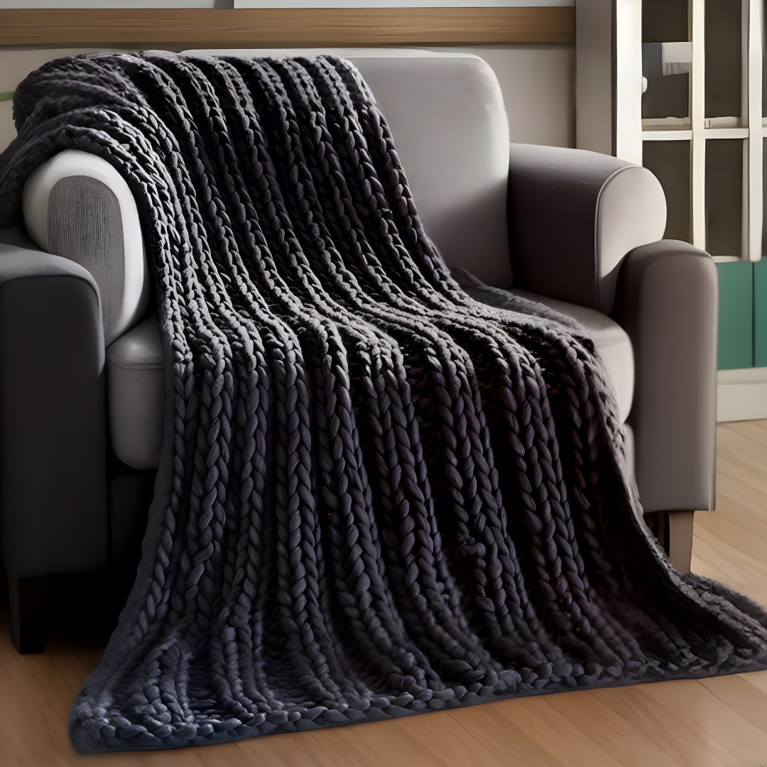 Dark Slate Gray Knitted Polyester Solid Color Throw Blanket