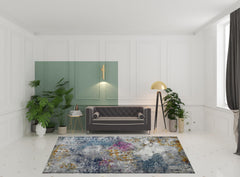 8' x 11' Blue and Pink Abstract Power Loom Area Rug