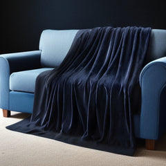 Navy Blue Knitted PolYester Solid Color Plush Throw Blanket