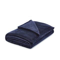 Navy Blue Knitted PolYester Solid Color Plush Throw Blanket