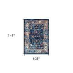 9' x 12' Blue and Orange Oriental Power Loom Area Rug