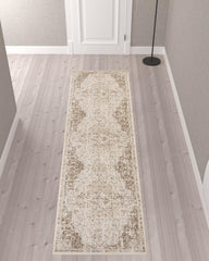 10' Cream Medallion Power Loom Runner Rug