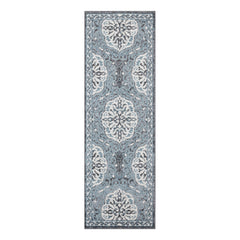 2' X 6' Gray and Blue Medallion Power Loom Runner Rug