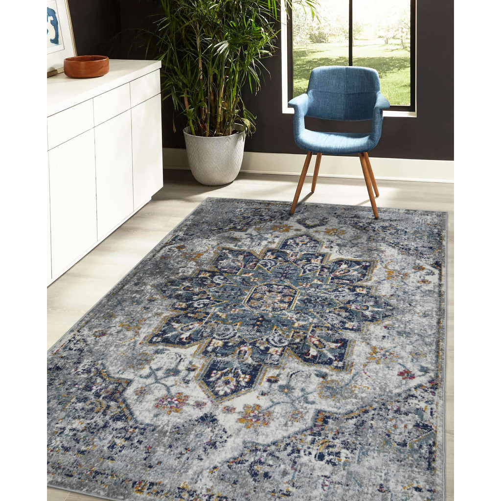 8' x 11' Gray Medallion Power Loom Area Rug