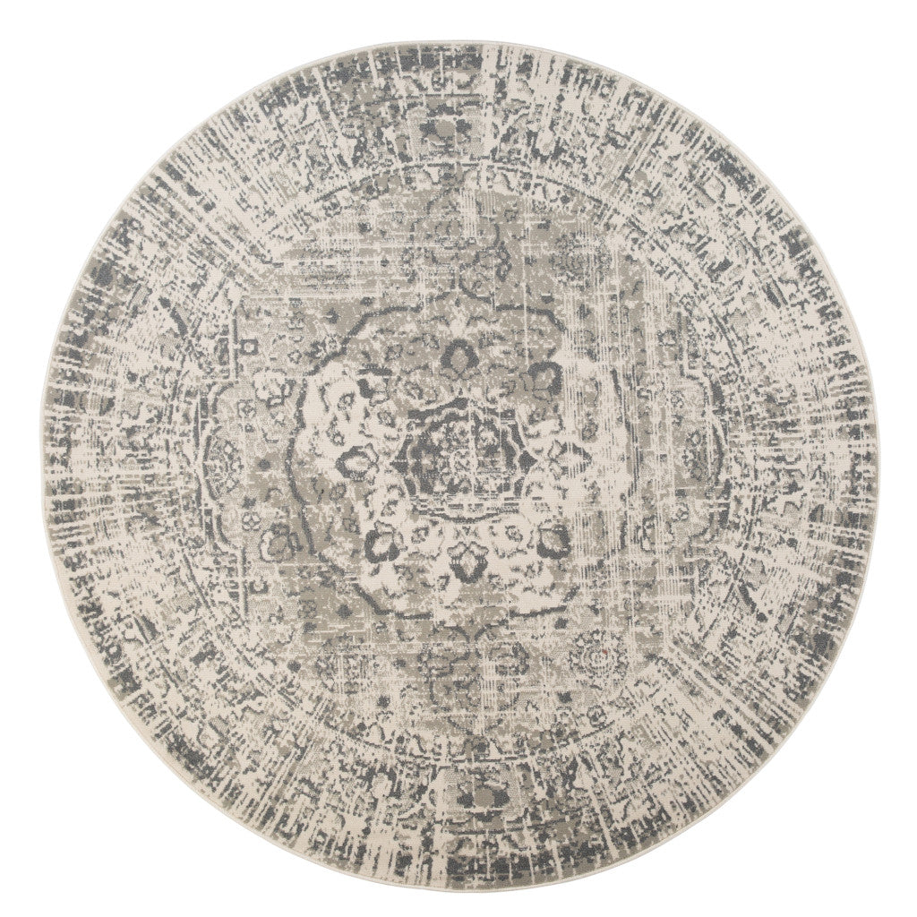 8' Gray Round Medallion Power Loom Area Rug