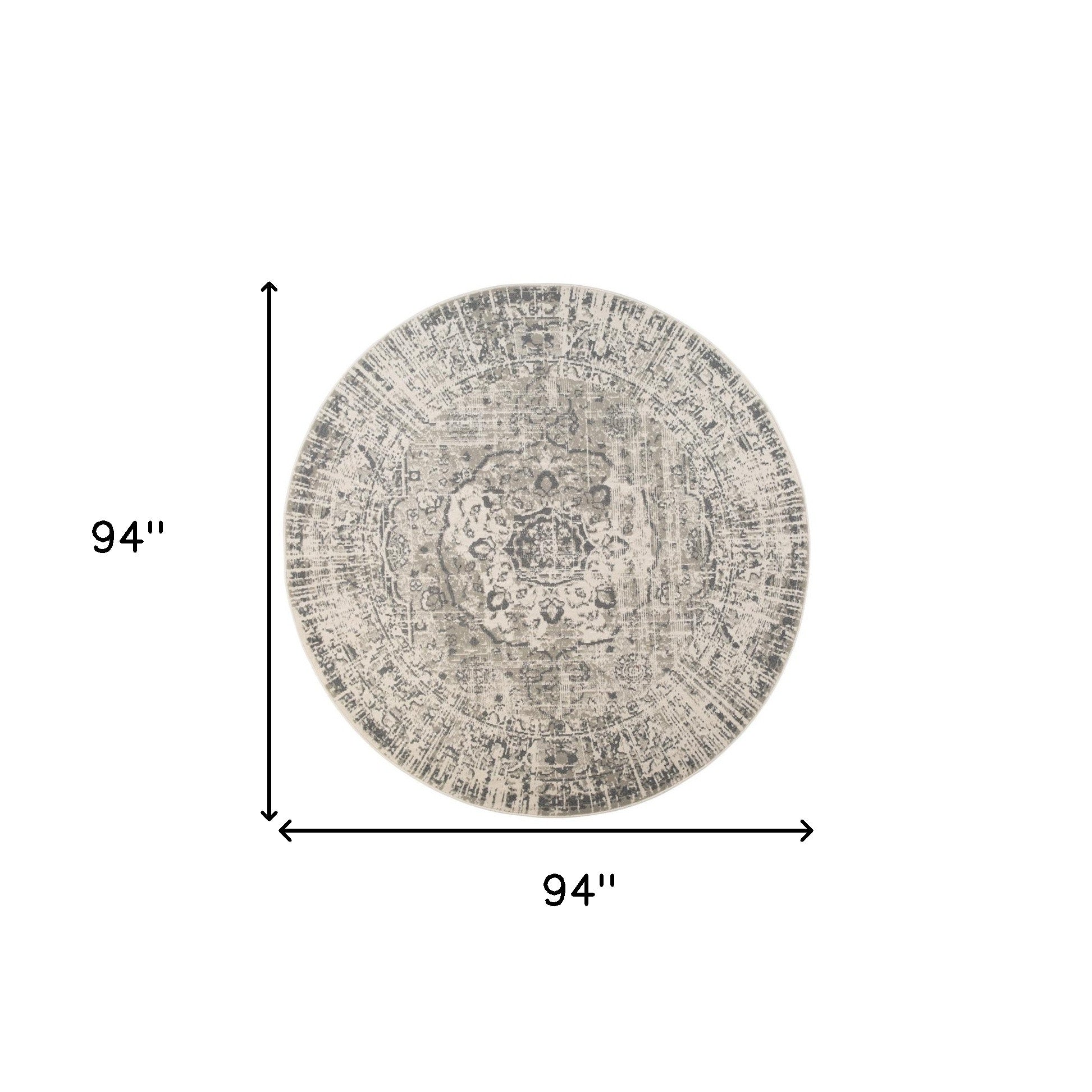 8' Gray Round Medallion Power Loom Area Rug
