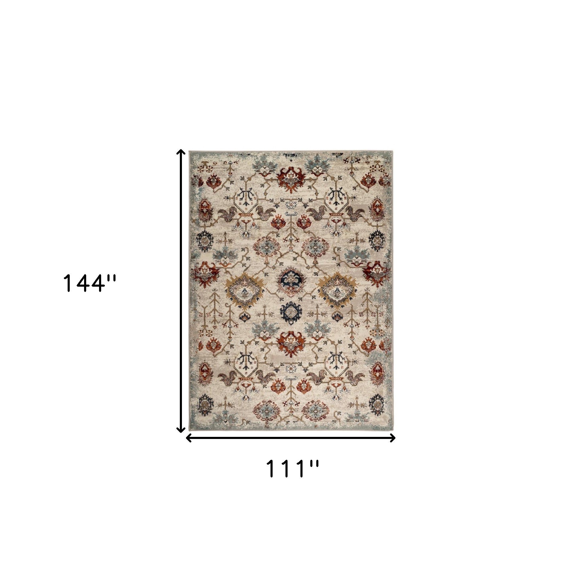9' x 12' Beige Oriental Power Loom Area Rug