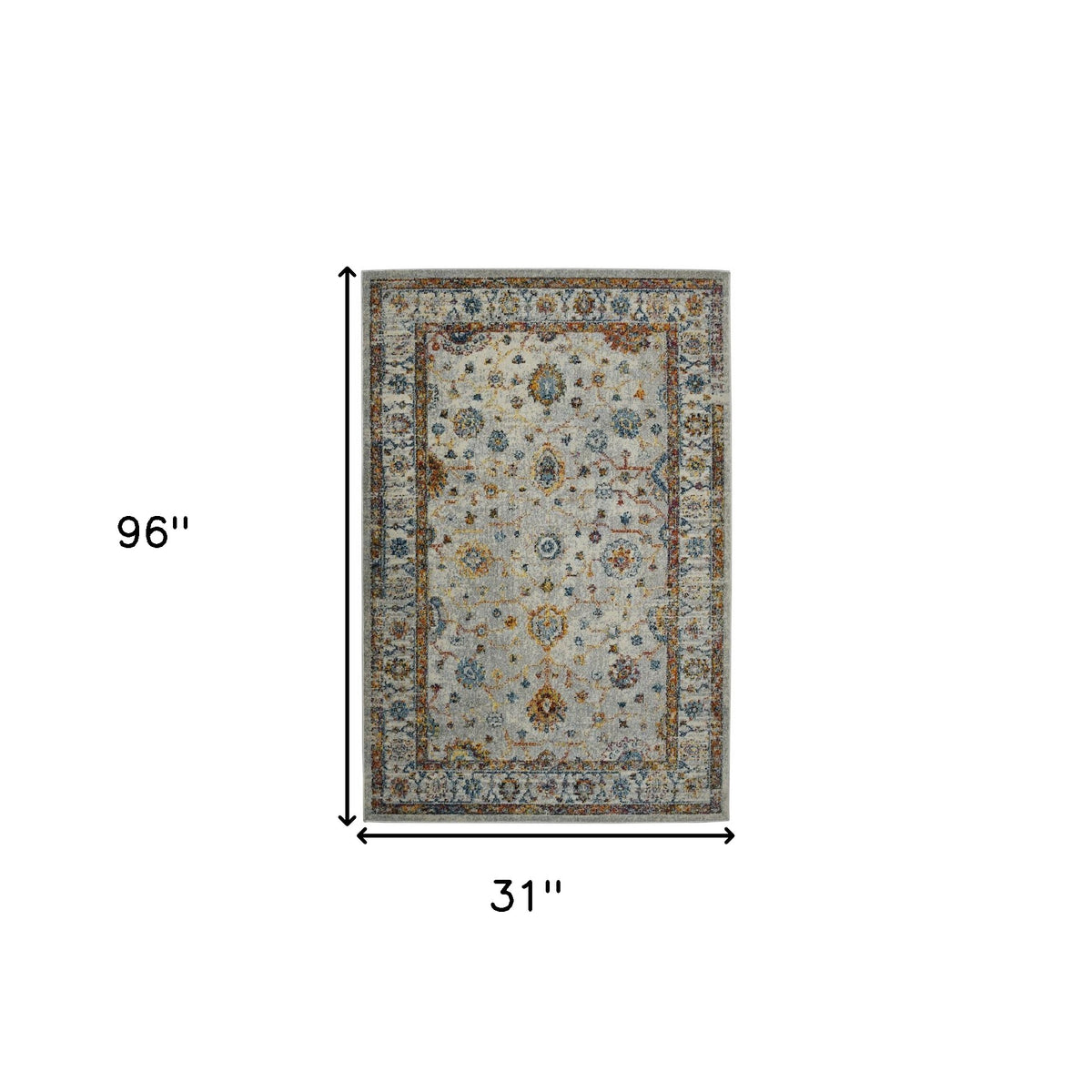 8' Orange and Ivory Floral Power Loom Runner Rug
