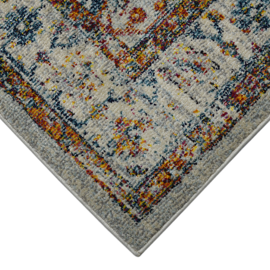 8' Orange and Ivory Floral Power Loom Runner Rug