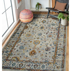 8' x 11' Orange and Ivory Floral Power Loom Area Rug