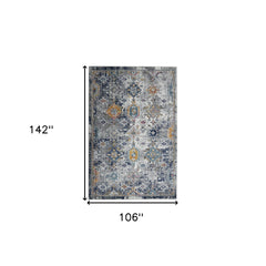 9' x 12' Blue and Orange Geometric Power Loom Area Rug