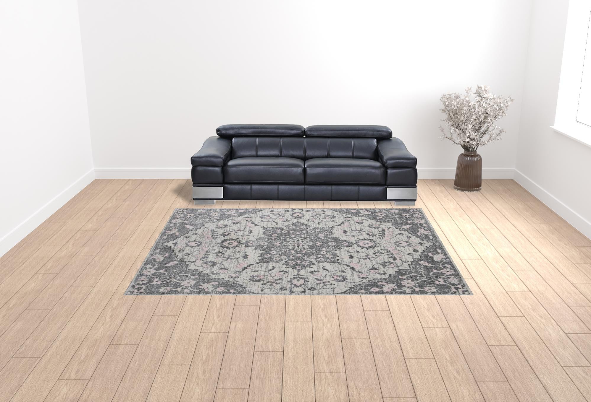 9' x 12' Gray Medallion Power Loom Area Rug