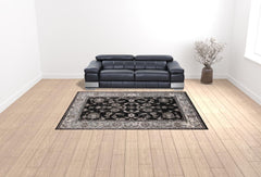 9' x 12' Black Floral Power Loom Area Rug