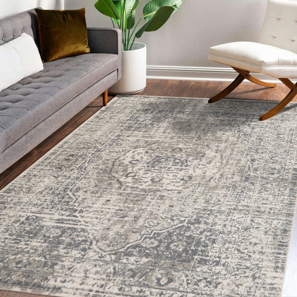 8' x 10' Gray Medallion Power Loom Area Rug