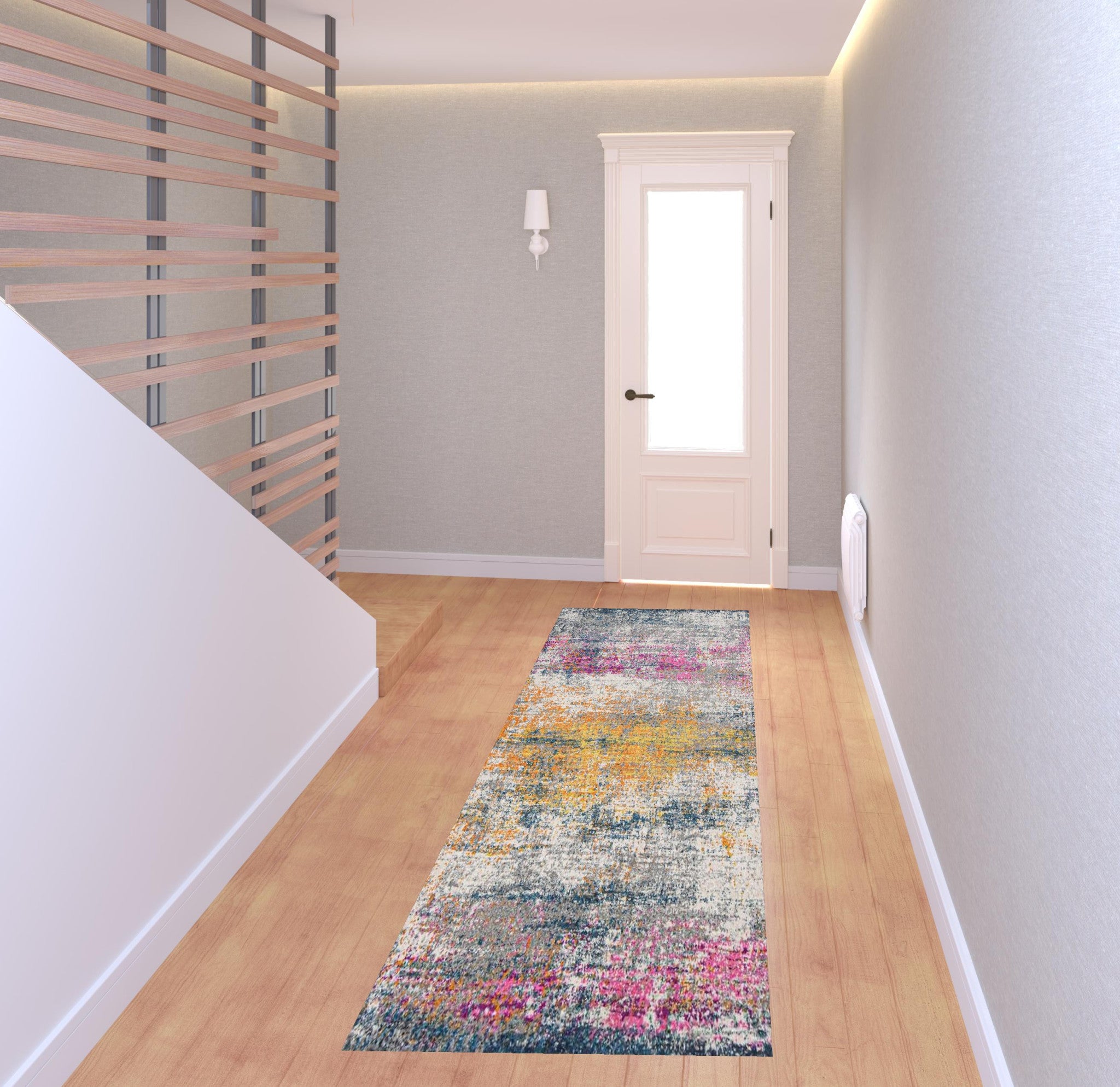 8' Pink and Orange Abstract Power Loom Runner Rug