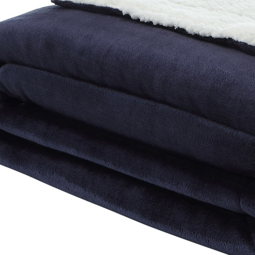 Navy Blue Knitted PolYester Solid Color Plush Queen Blanket