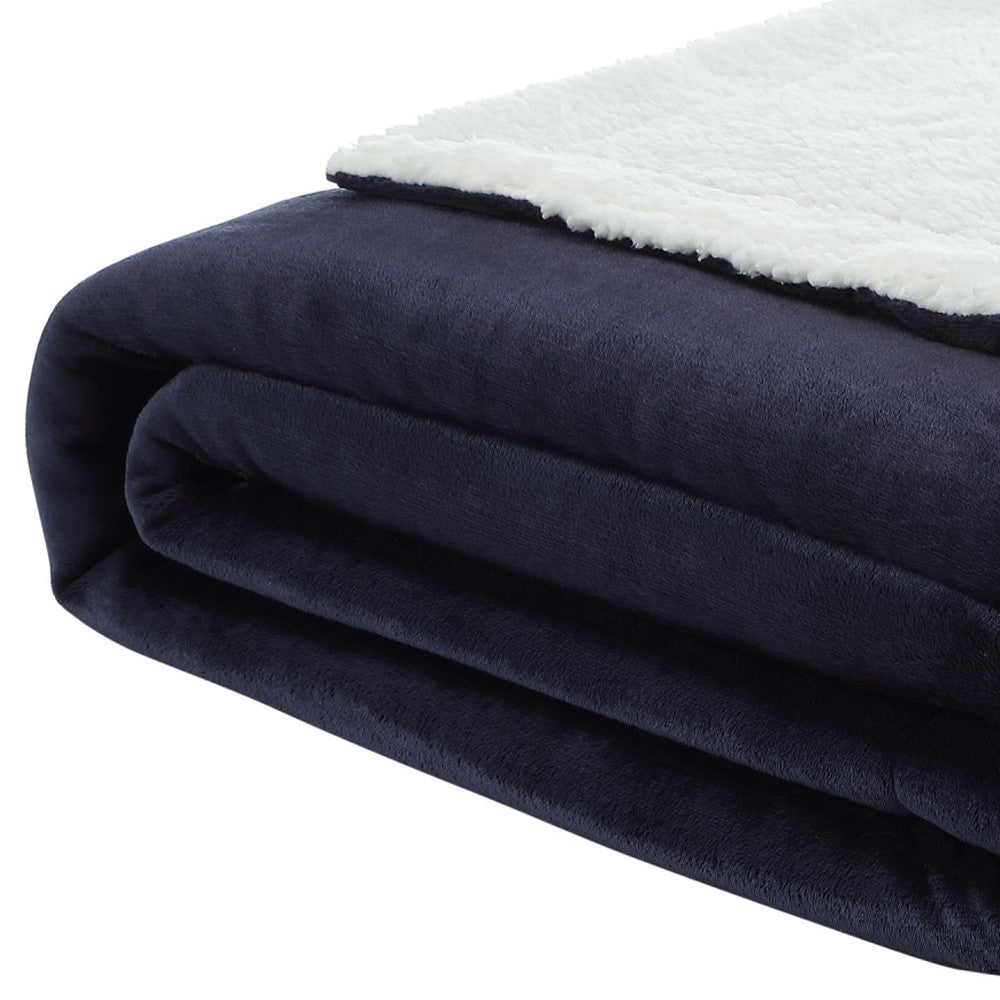 Navy Blue Knitted PolYester Solid Color Plush Queen Blanket