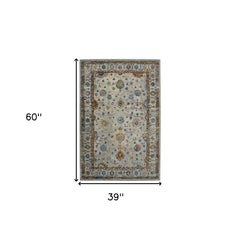 3' X 5' Orange and Ivory Floral Power Loom Area Rug