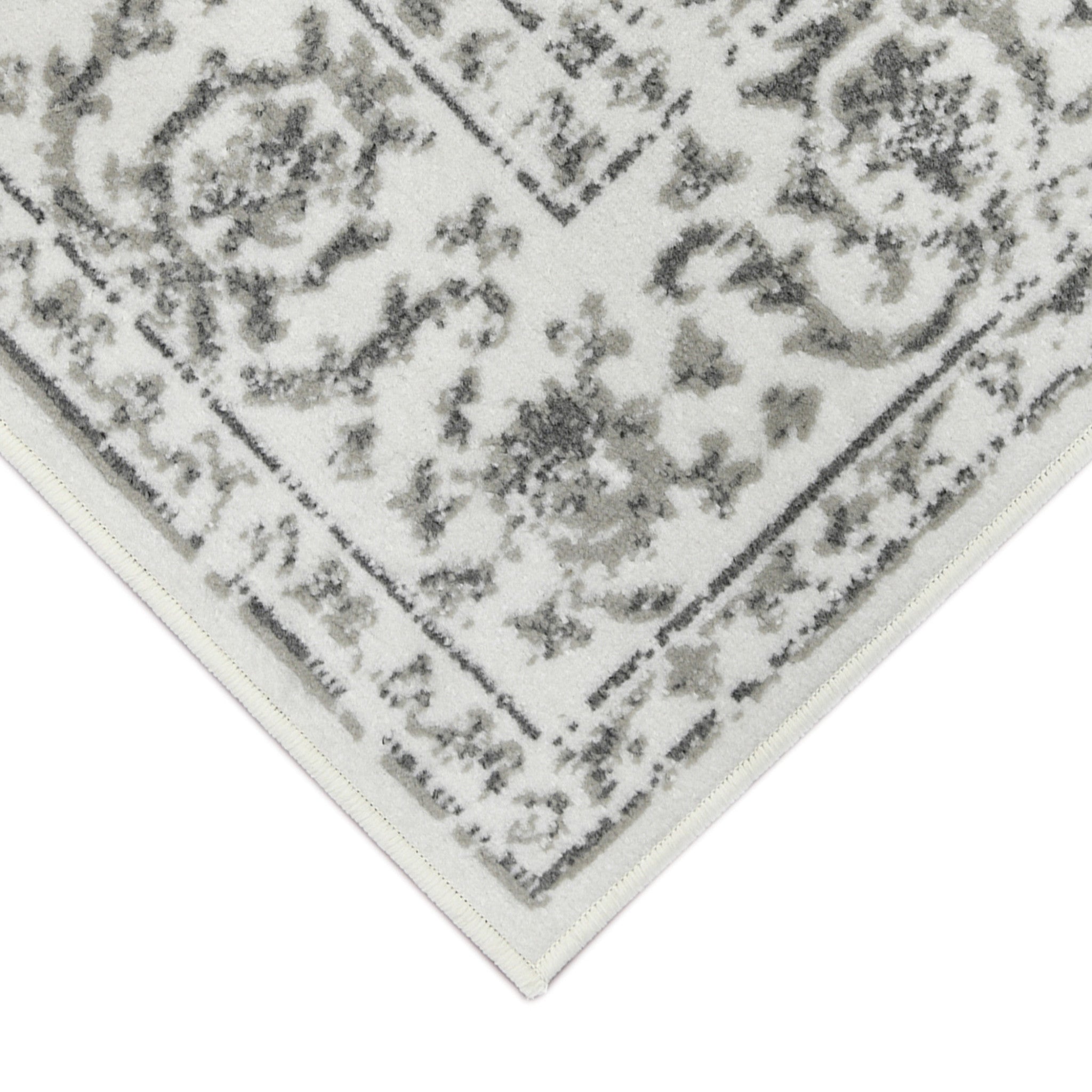 9' x 12' Light Gray Floral Power Loom Area Rug With Fringe