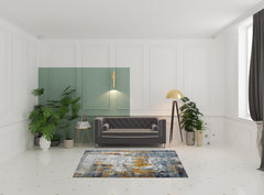5' x 7' Blue and Orange Abstract Power Loom Area Rug