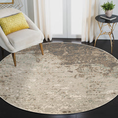 8' Gray Round Abstract Power Loom Area Rug