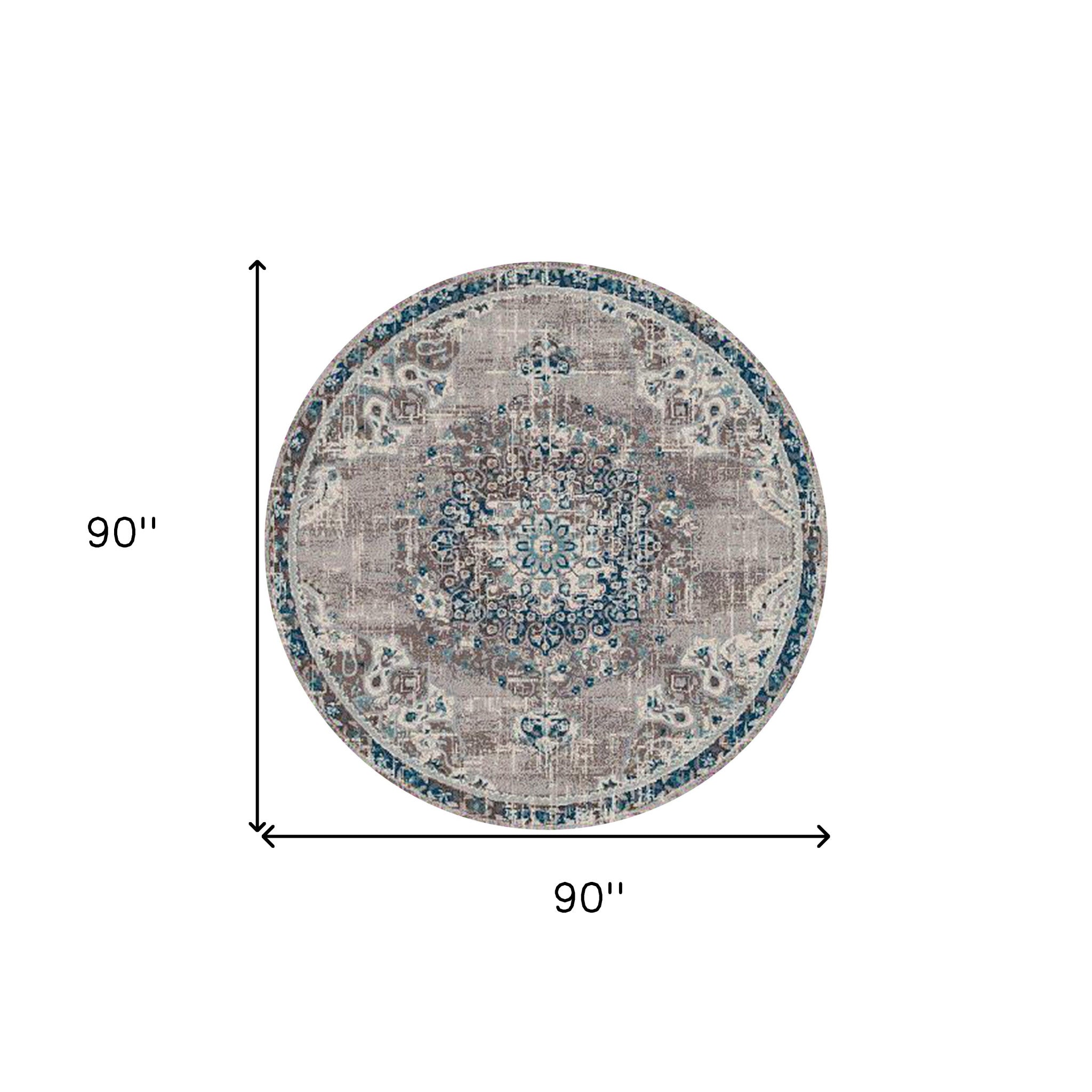 7' Teal Blue Round Medallion Power Loom Area Rug