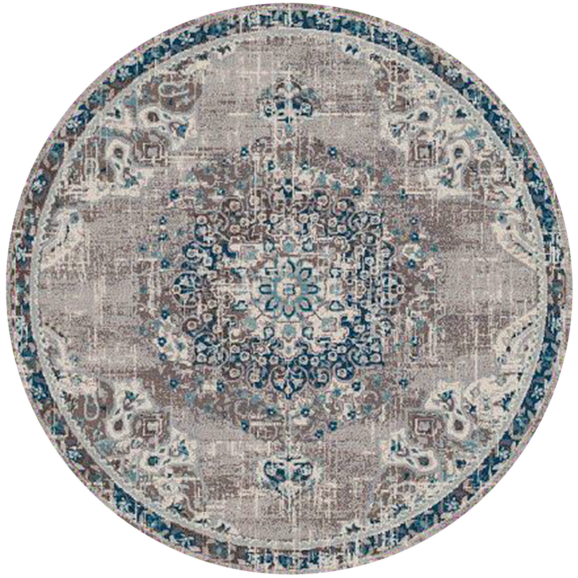 7' Teal Blue Round Medallion Power Loom Area Rug