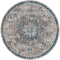 7' Teal Blue Round Medallion Power Loom Area Rug