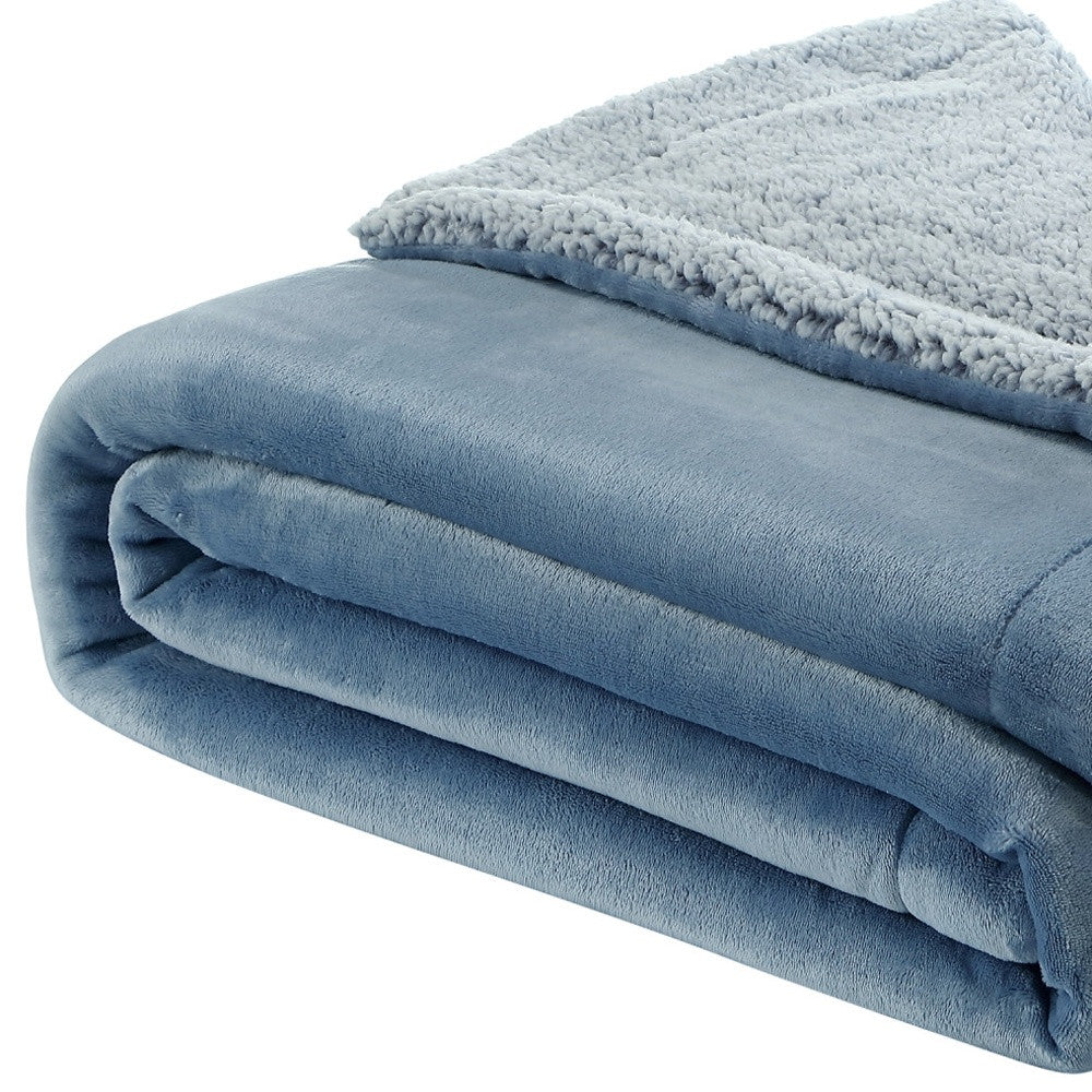 Light Blue Knitted PolYester Solid Color Plush Throw Blanket