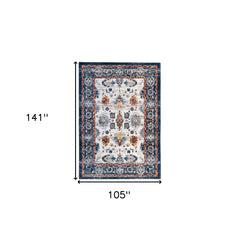 9' x 12' Blue Floral Power Loom Area Rug