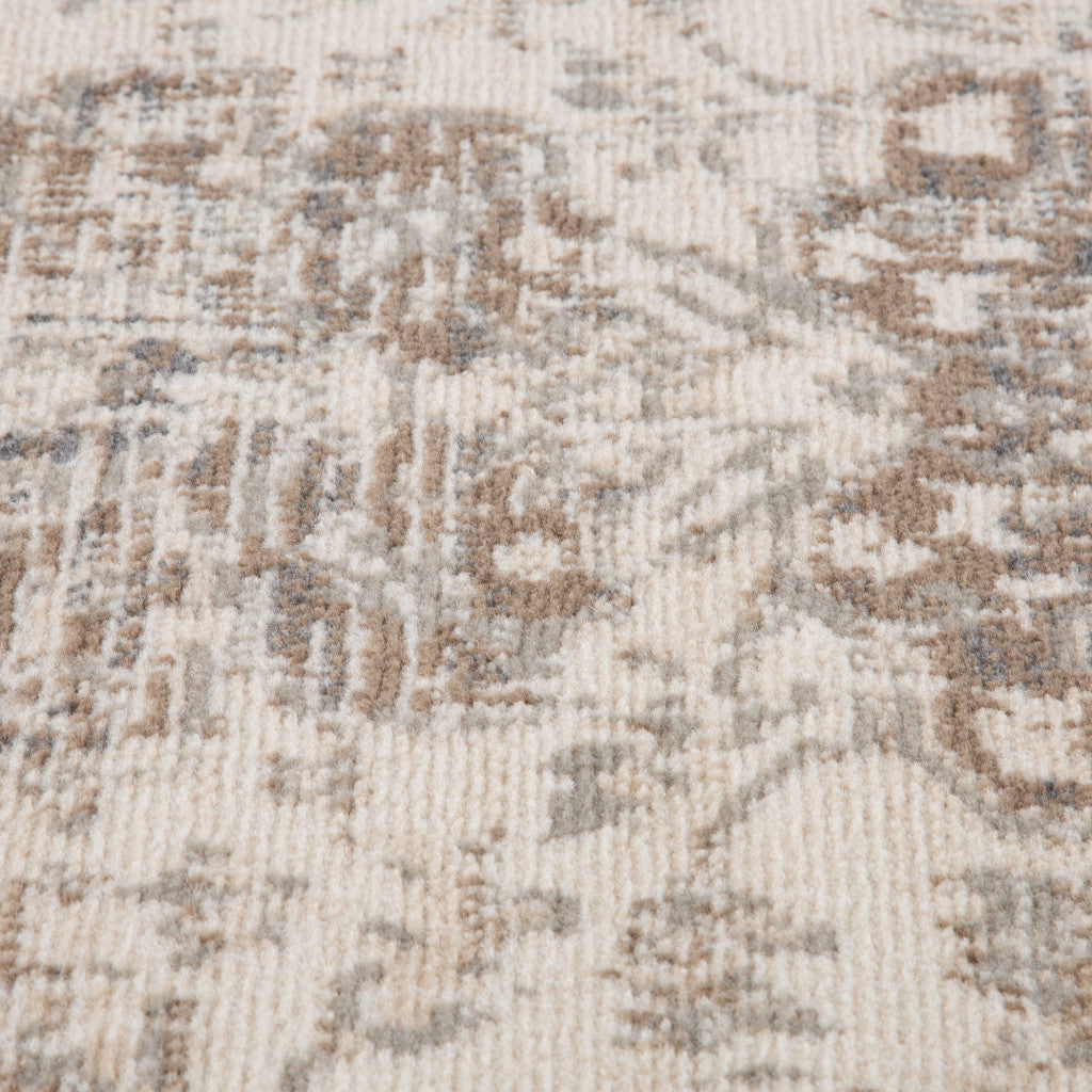 8' Beige Round Medallion Power Loom Area Rug