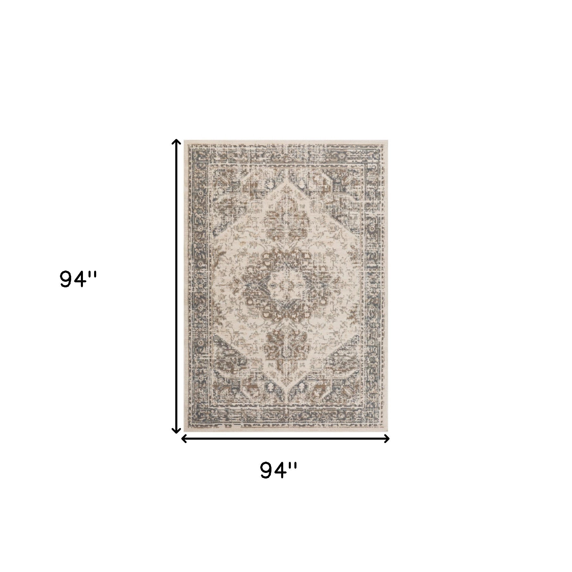 8' Beige Round Medallion Power Loom Area Rug