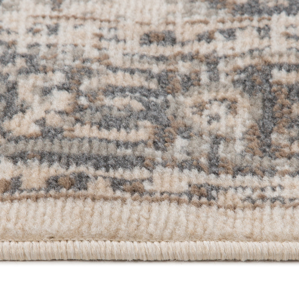 8' Beige Round Medallion Power Loom Area Rug