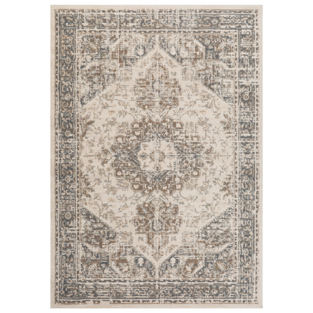 8' Beige Round Medallion Power Loom Area Rug