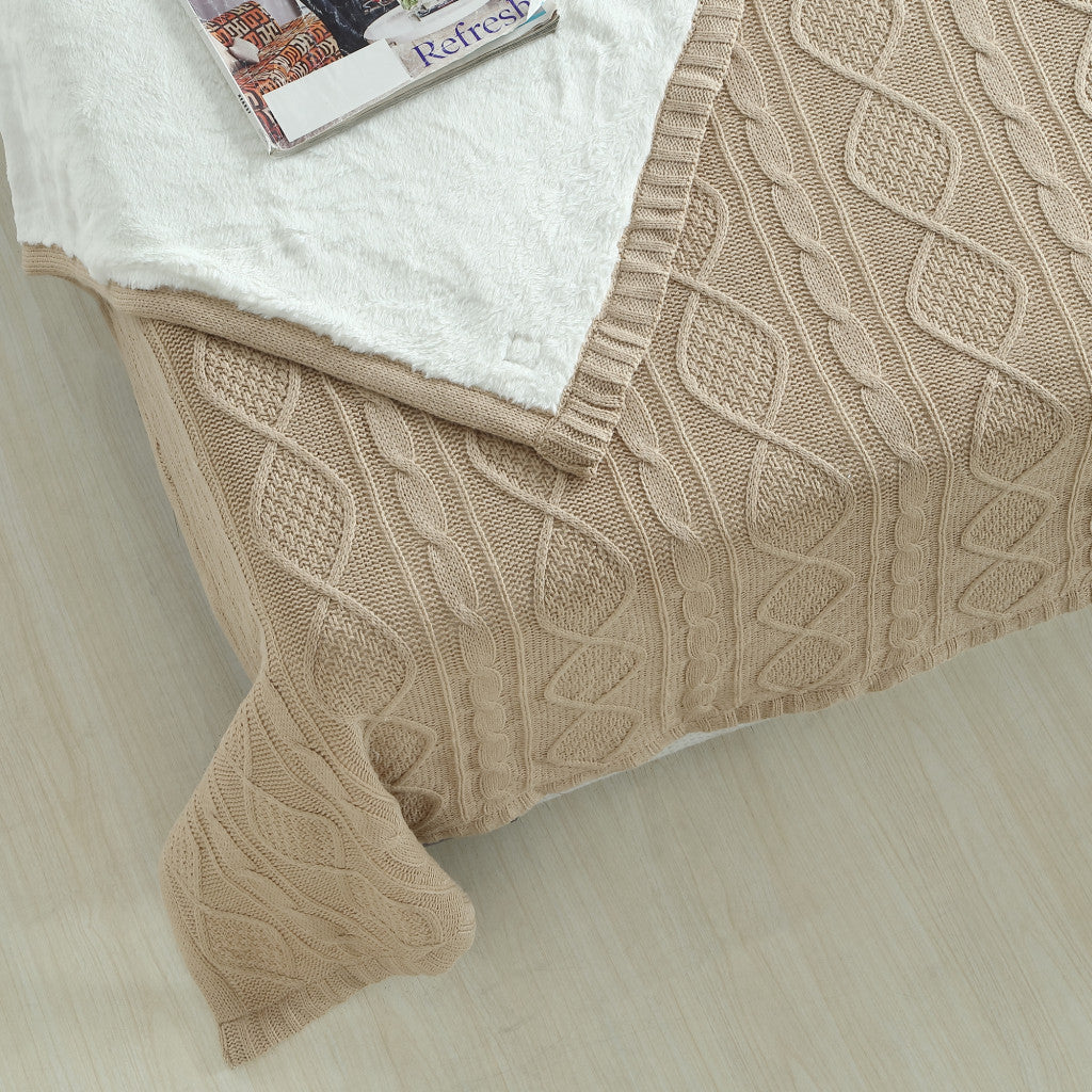 Taupe Knitted Acrylic Solid Color Throw Blanket