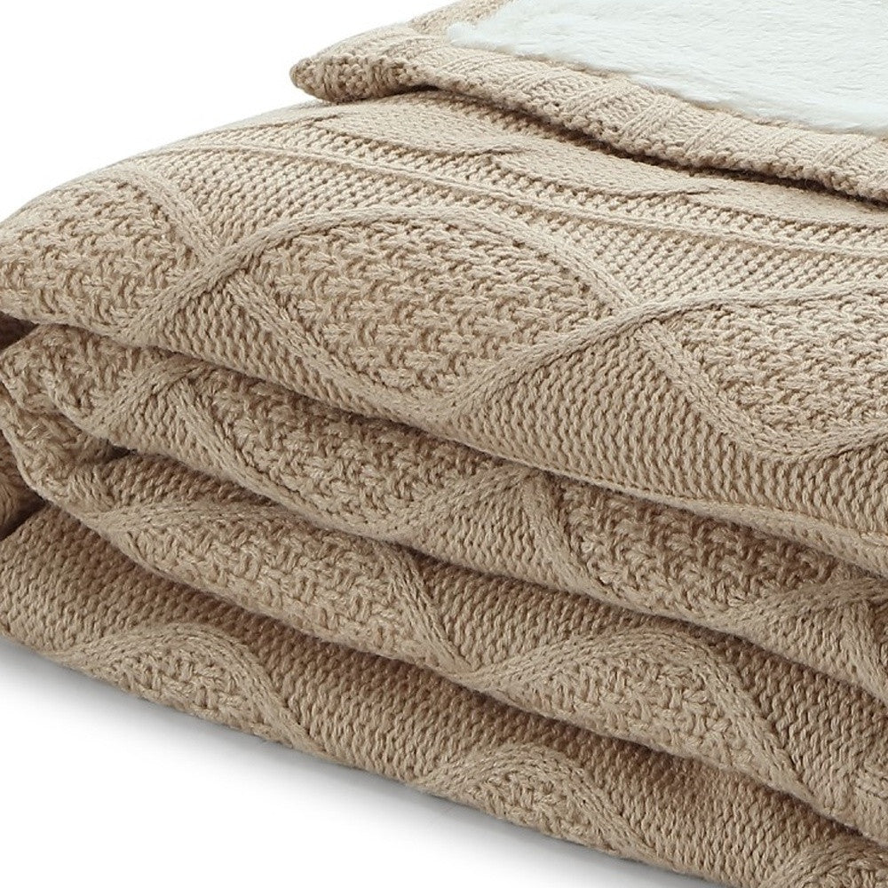 Taupe Knitted Acrylic Solid Color Throw Blanket