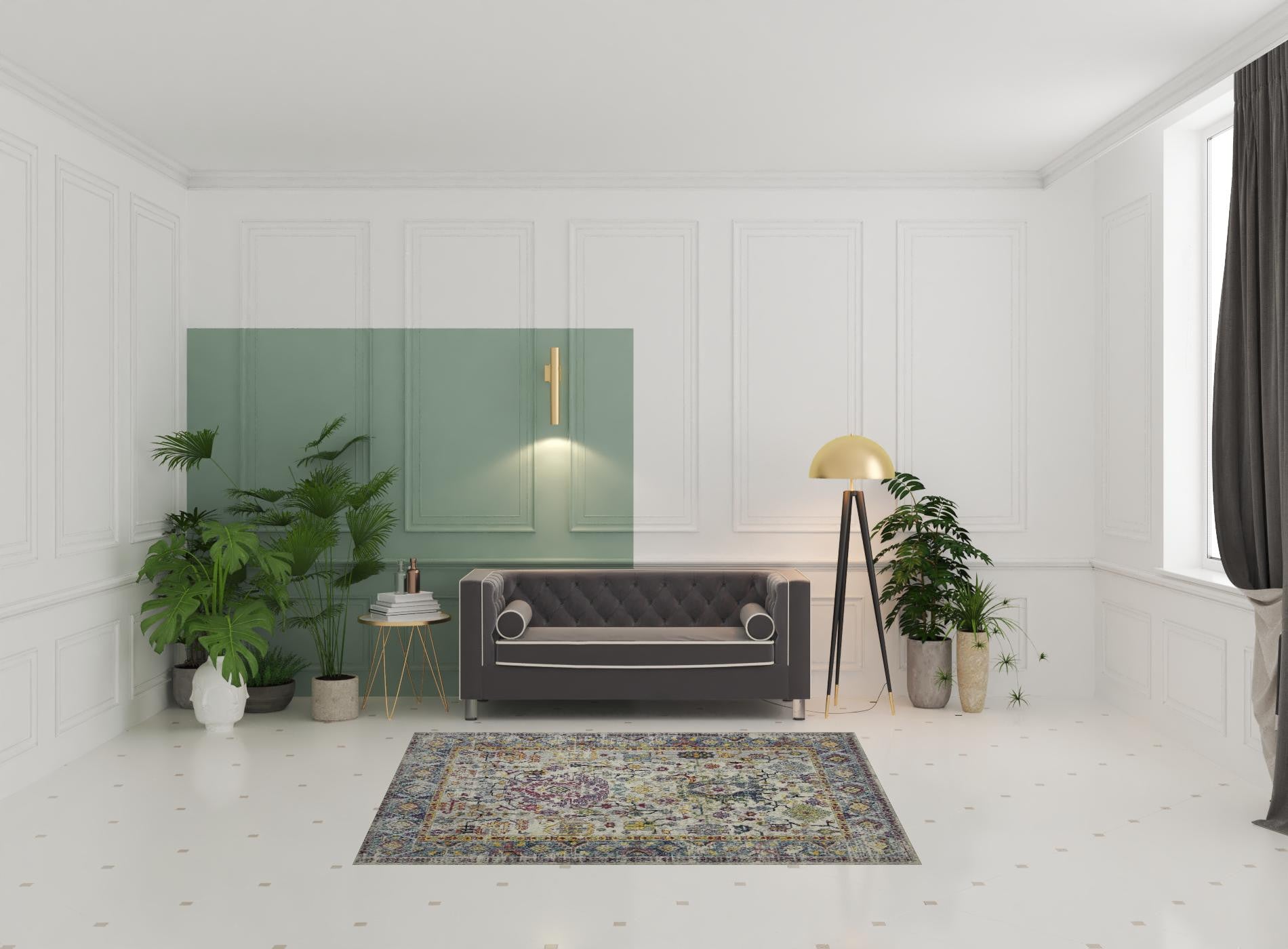 5' x 7' Gray Floral Power Loom Area Rug