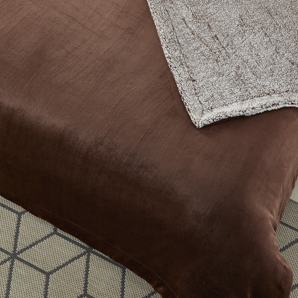 Brown Knitted PolYester Solid Color Plush Queen Blanket