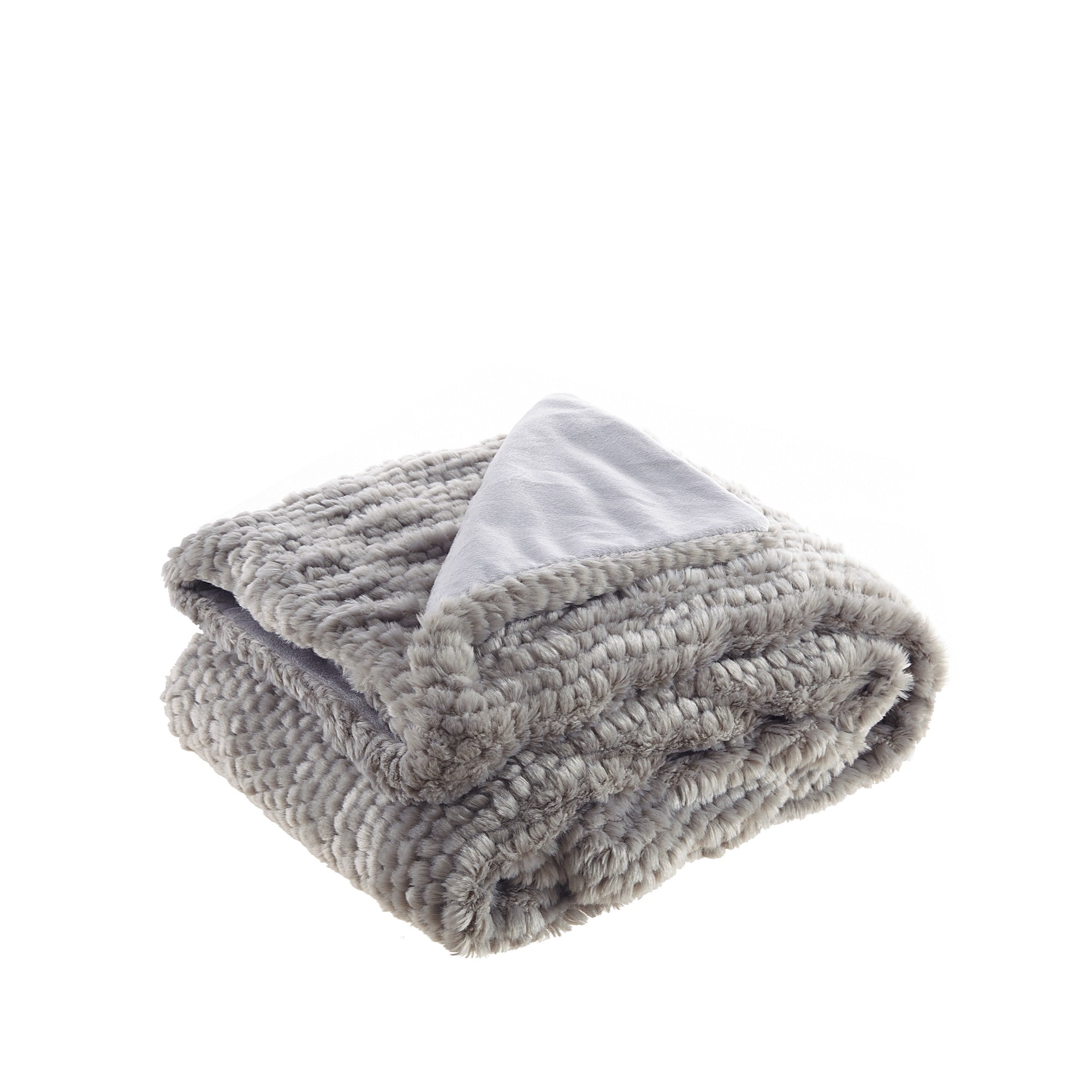 Gray Knitted Acrylic Solid Color Plush Throw Blanket