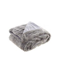 Gray Knitted Acrylic Solid Color Plush Throw Blanket