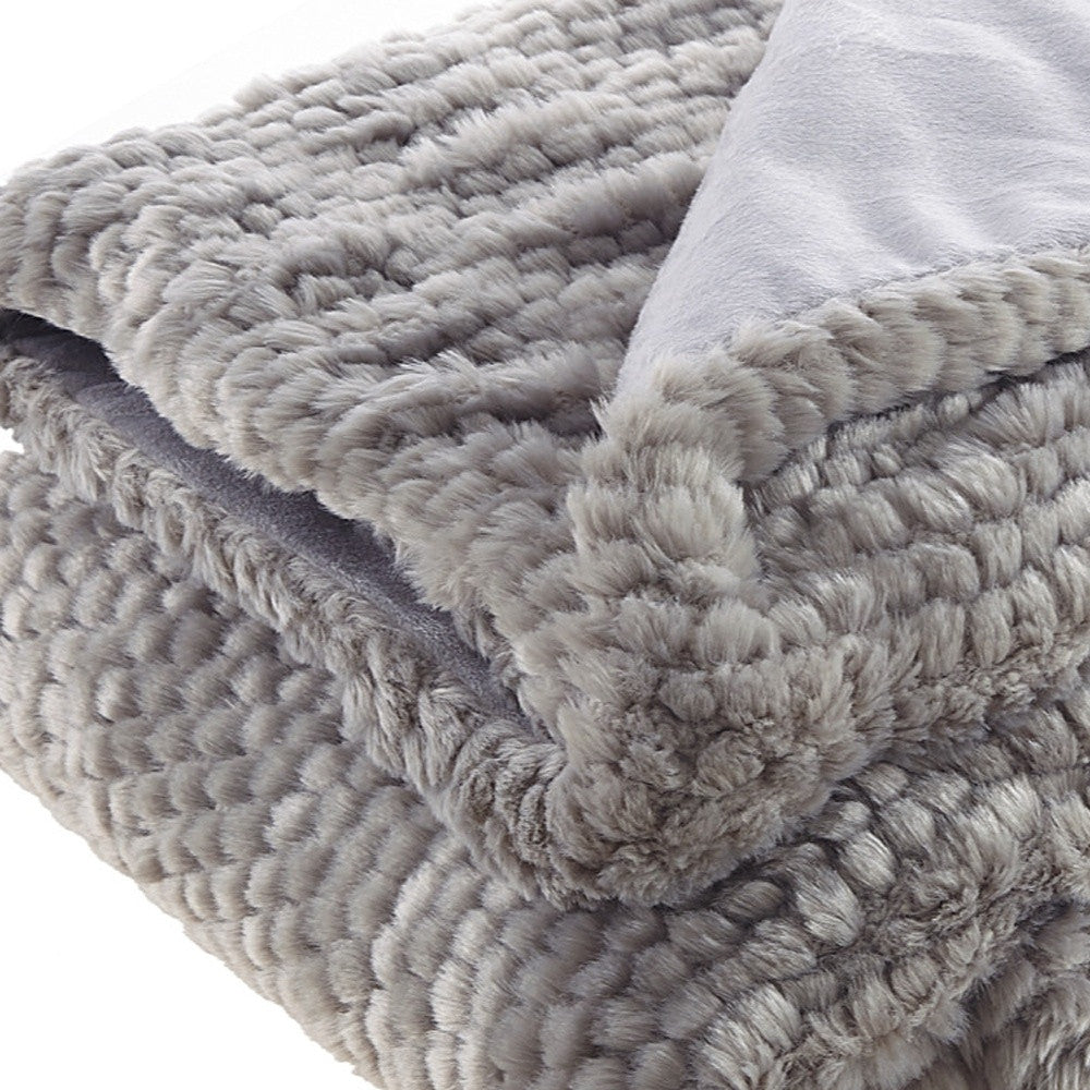 Gray Knitted Acrylic Solid Color Plush Throw Blanket