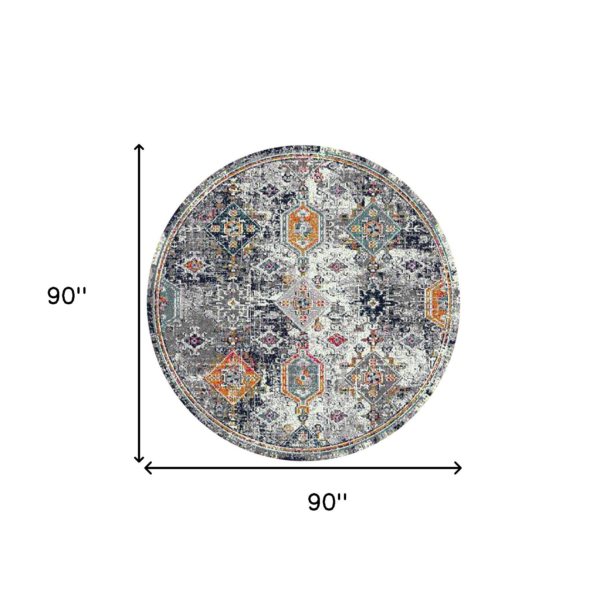 7' Blue and Orange Round Geometric Power Loom Area Rug