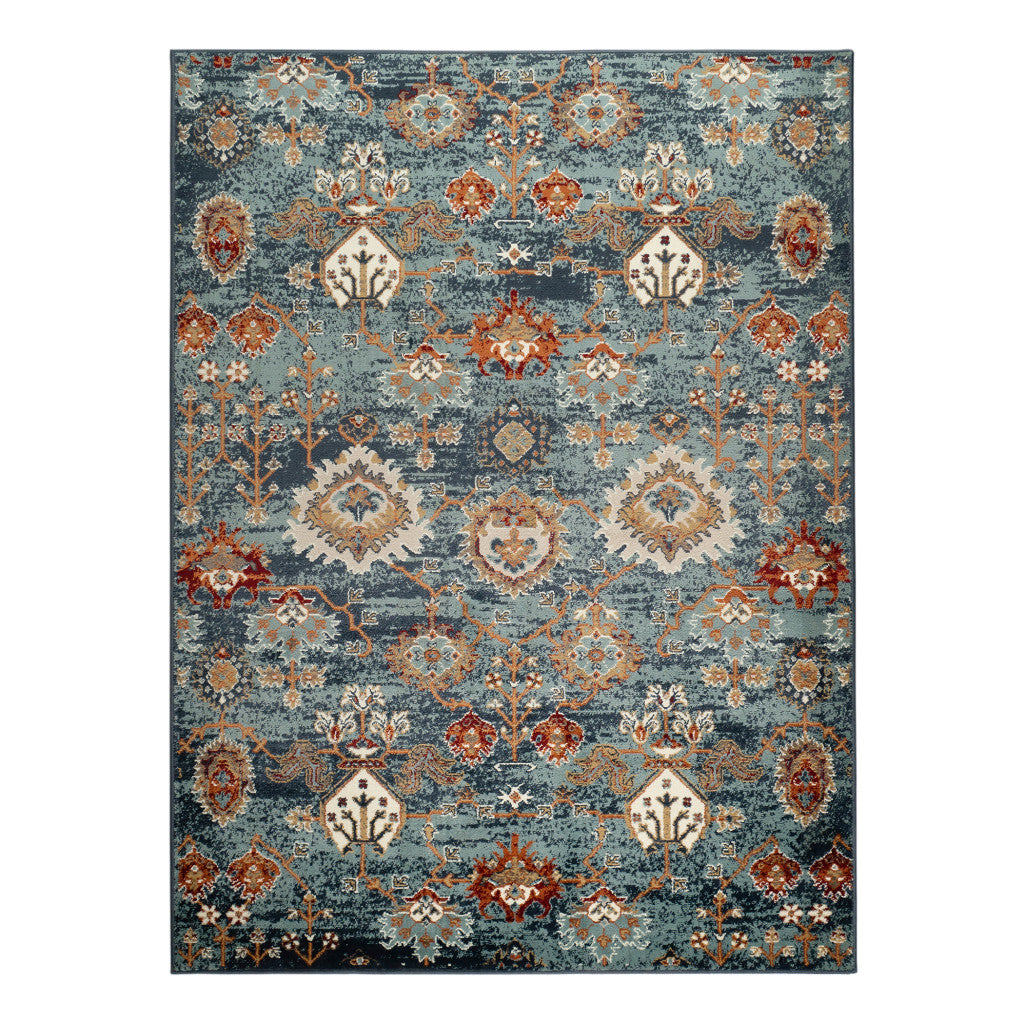9' x 12' Teal Blue Oriental Power Loom Area Rug