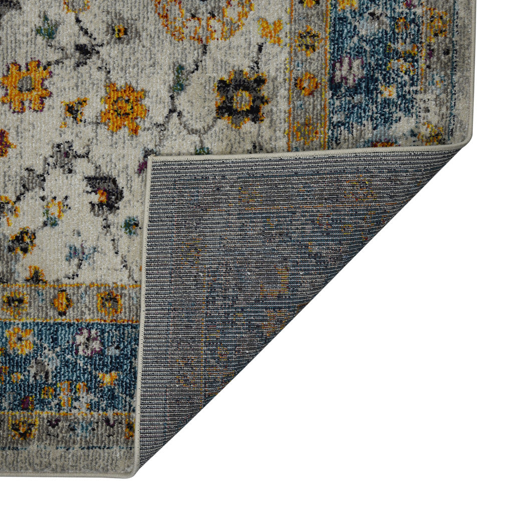 8' x 11' Blue and Orange Floral Power Loom Area Rug