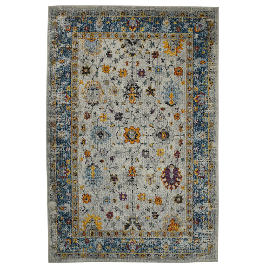 8' x 11' Blue and Orange Floral Power Loom Area Rug