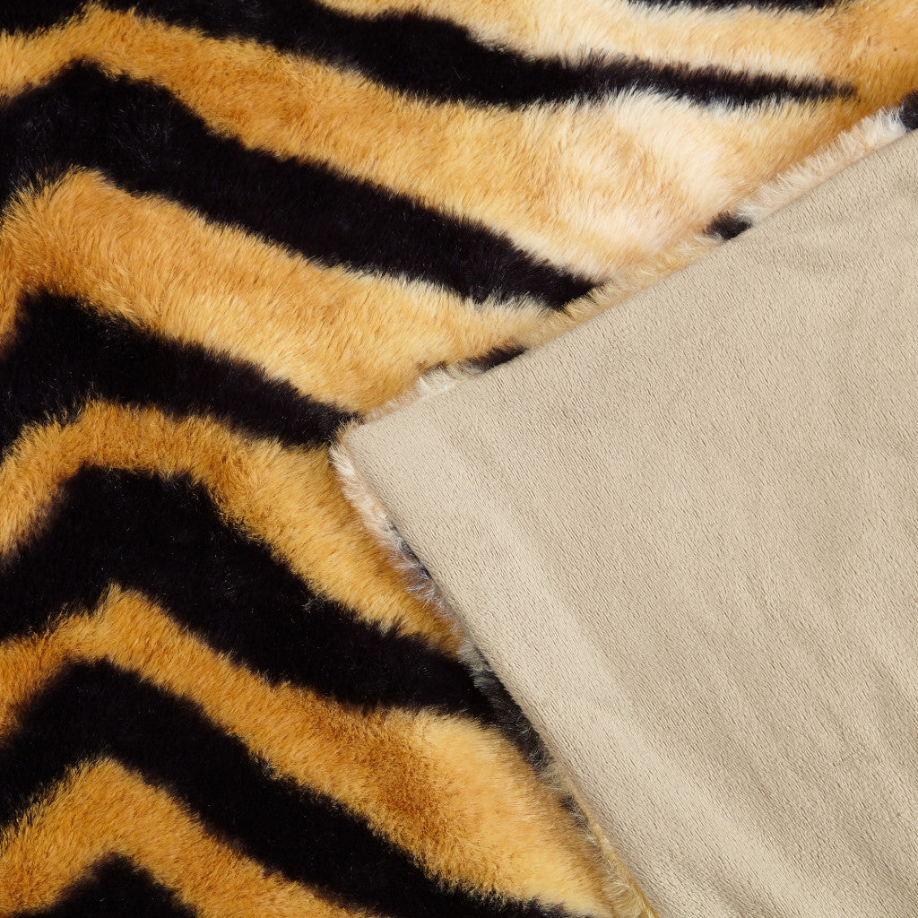 Orange and Black Tiger Print Faux Fur Plush Throw Blanket